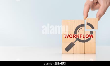 Flusso di lavoro. Concetto di gestione aziendale e di progetto. Riduzione degli errori e della ridondanza, maggiore connettività, maggiore produttività, maggiore custo Foto Stock