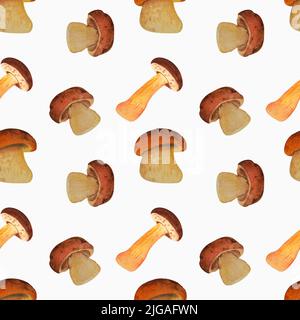 modello di acquerello illustrazioni di funghi. Su sfondo bianco. Illustrazione autunnale, disegnata a mano. Perfetto per il design della carta, l'invito, lo scrapbook Foto Stock