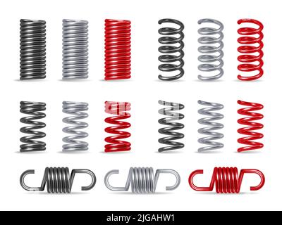 Set di molle in metallo realistiche con disegno vettoriale isolato a vortici Illustrazione Vettoriale