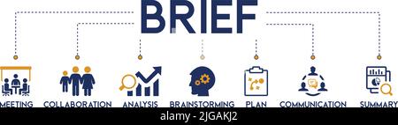 Breve banner Web icona concetto di illustrazione vettoriale per un briefing di business plan con un'icona di incontro, collaborazione, analisi, brainstorming Illustrazione Vettoriale
