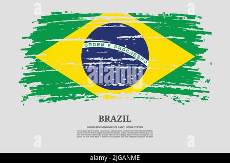 Bandiera del Brasile con effetto pennello e poster di testo informativo, sfondo vettoriale Illustrazione Vettoriale