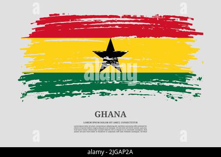 Bandiera Ghana con effetto pennello e poster di testo informativo, sfondo vettoriale Illustrazione Vettoriale