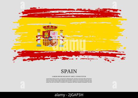 Bandiera spagnola con effetto pennello e poster di testo informativo, sfondo vettoriale Illustrazione Vettoriale