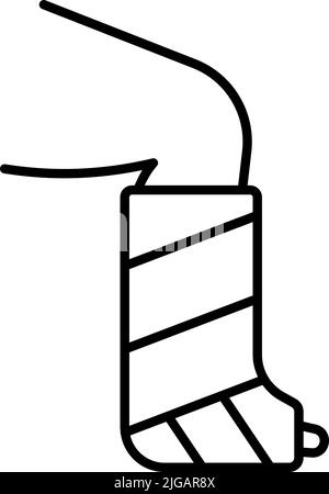 gamba, osso, rottura, icona gesso. Semplice linea sottile, vettore di contorno di icone di lesione ossea per UI e UX, sito web o applicazione mobile su sfondo bianco Illustrazione Vettoriale