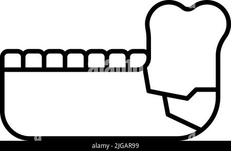 icona mascella, osso, interruzione. Semplice linea sottile, vettore di contorno di icone di lesione ossea per UI e UX, sito web o applicazione mobile su sfondo bianco Illustrazione Vettoriale