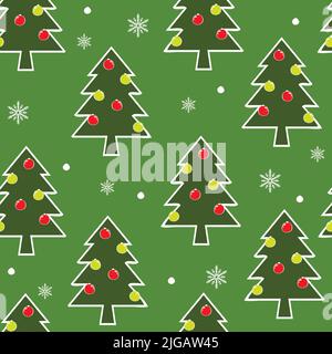 Pattern vettoriale senza giunture con alberi di Natale su sfondo verde. Semplice wallpaper design invernale. Decorazione stagionale tessile moda. Illustrazione Vettoriale