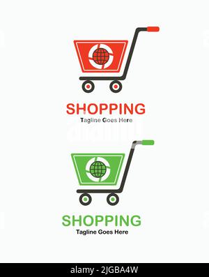 vettore del logo dello shopping online con icona del sito web del carrello acquisti online il modello del logo del best shop per il sito web e il negozio del centro commerciale Illustrazione Vettoriale