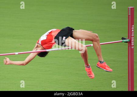 01st agosto 2021 - Tokyo, Giappone: Naoto Tobe of Japan in azione durante la finale di High-Jump maschile ai Giochi Olimpici di Tokyo 2020 (Foto: Mickael Chave Foto Stock