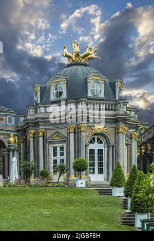 Hermitage di Bayreuth-il Tempio del Sole del Palazzo nuovo con la Nuova Quadriga Foto Stock