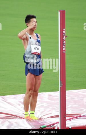 01st agosto 2021 - Tokyo, Giappone: Woo Sanghyeok di Corea termina il 4th nella finale maschile di salto in alto ai Giochi Olimpici di Tokyo 2020 (Foto: Mickael Cha Foto Stock