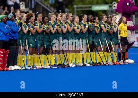 AMSTERDAM - la squadra di hockey del Sudafrica durante la partita tra Belgio e Cile ai Campionati mondiali di hockey al Wagener Stadium, il 9 luglio 2022 ad Amsterdam, Paesi Bassi. LEVIGATRICE ANP KING Foto Stock