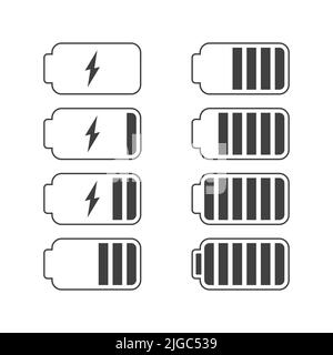 Le icone di carica della batteria sono impostate su livelli diversi. Segnale di linea Illustrazione Vettoriale