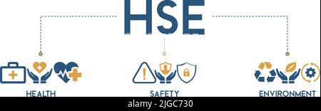 HSE banner web icona vettore illustrazione per la Salute sicurezza ambiente nella sicurezza e salute aziendale sul lavoro Illustrazione Vettoriale