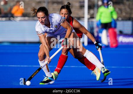 AMSTELVEEN, PAESI BASSI - LUGLIO 9: Judith Vandermeiren del Belgio durante la partita della Coppa del mondo delle donne di hockey FIH 2022 tra Belgio e Cile allo Stadio di hockey Wagener il 9 Luglio 2022 ad Amstelveen, Paesi Bassi (Foto di Jeroen Meuwsen/Orange Pictures) Foto Stock