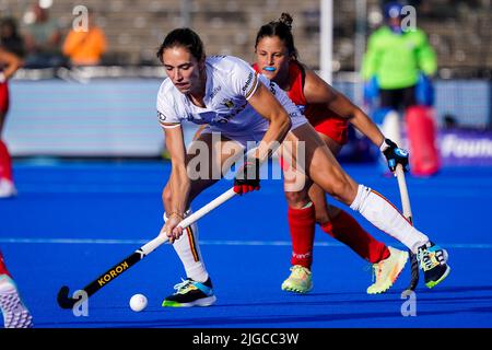 AMSTELVEEN, PAESI BASSI - LUGLIO 9: Judith Vandermeiren del Belgio durante la partita della Coppa del mondo delle donne di hockey FIH 2022 tra Belgio e Cile allo Stadio di hockey Wagener il 9 Luglio 2022 ad Amstelveen, Paesi Bassi (Foto di Jeroen Meuwsen/Orange Pictures) Foto Stock