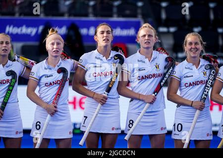 AMSTELVEEN, PAESI BASSI - LUGLIO 9: Judith Vandermeiren del Belgio durante la partita della Coppa del mondo delle donne di hockey FIH 2022 tra Belgio e Cile allo Stadio di hockey Wagener il 9 Luglio 2022 ad Amstelveen, Paesi Bassi (Foto di Jeroen Meuwsen/Orange Pictures) Foto Stock