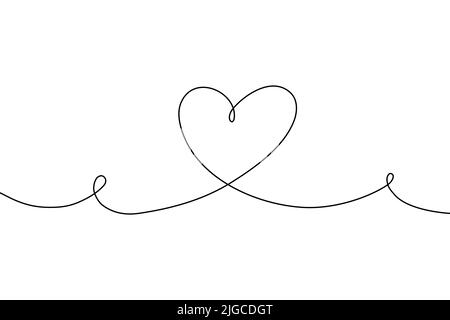 Amore cuore disegno continuo linea. Modello lineare isolato nero. Comic Doodle concept design art. Delineare semplice confine per i social media, siti web Illustrazione Vettoriale