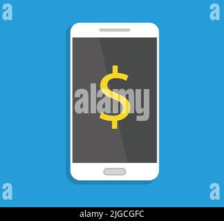 Dollar Sign smartphone Display App isolato Illustrazione tecnologia di pagamento Gadget Cellphone Business Social Media Merchant Illustrazione Vettoriale