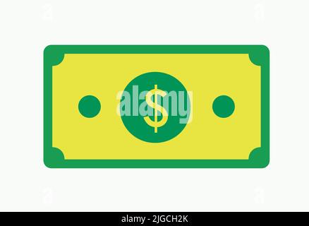 Green Dollar Note Bill American Currency Isolated Illustration Icon Minimal Financial Symbol Illustrazione Vettoriale