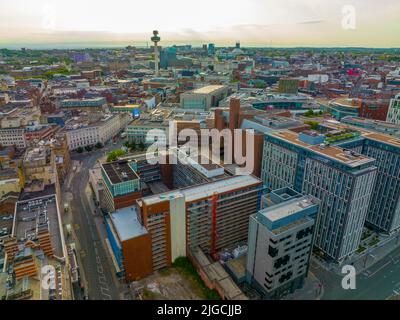 Vista aerea di Liverpool Maritime Mercantile City su James Street con radio City Tower nella città di Liverpool, Merseyside, Regno Unito. Liverpool Maritime Mercanti Foto Stock