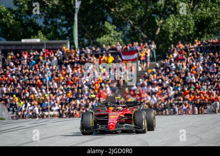 Spielberg, Austria, 09th luglio 2022, Carlos Sainz Jr, dalla Spagna compete per la Scuderia Ferrari. Sprint Race, round 11 del campionato di Formula 1 2022. Credit: Michael Potts/Alamy Live News Foto Stock