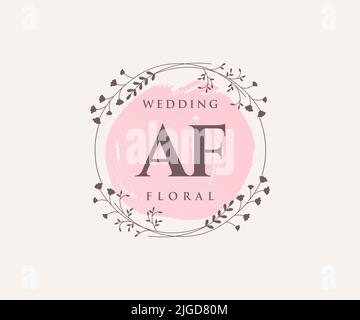 AF iniziali lettera Wedding monogramma modello loghi, disegnati a mano moderno minimalista e modelli floreali per carte di invito, Salva la data, elegante Illustrazione Vettoriale