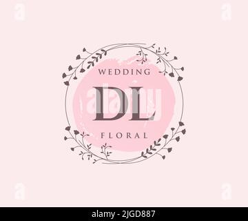 Sigla DL lettera Wedding modello logo monogramma, modelli moderni minimalisti e floreali disegnati a mano per carte di invito, Salva la data, elegante Illustrazione Vettoriale