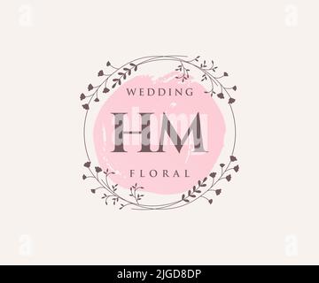 HM iniziali lettera Wedding monogramma modello logo, a mano disegnata moderna minimalista e modelli floreali per le carte di invito, Salva la data, elegante Illustrazione Vettoriale