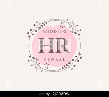 HR iniziali lettera Wedding monogramma modello loghi, disegnati a mano moderno minimalista e modelli floreali per le carte di invito, Salva la data, elegante Illustrazione Vettoriale