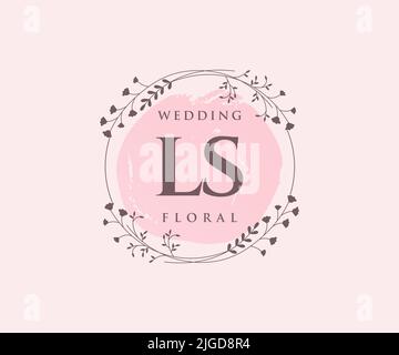 LS iniziali lettera Wedding monogramma modello loghi, a mano disegnata moderna minimalista e modelli floreali per carte di invito, Salva la data, elegante Illustrazione Vettoriale