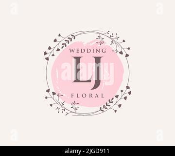 LJ iniziali lettera monogramma modello logo matrimonio, modelli moderni minimalisti e floreali disegnati a mano per le carte di invito, Salva la data, elegante Illustrazione Vettoriale