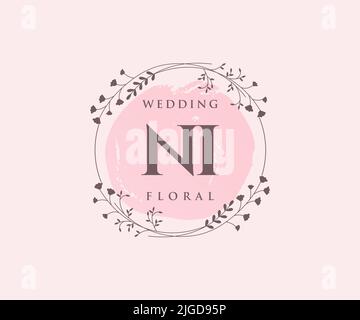 NI iniziali lettera Wedding monogramma modello loghi, disegnata a mano moderno minimalista e modelli floreali per le carte di invito, Salva la data, elegante Illustrazione Vettoriale