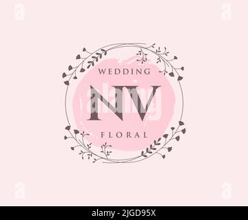 NV iniziali lettera Wedding monogramma modello loghi, disegnati a mano moderno minimalista e modelli floreali per carte di invito, Salva la data, elegante Illustrazione Vettoriale