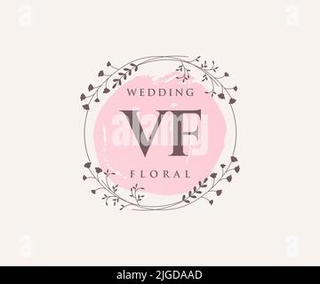 VF iniziali lettera monogramma modello logo matrimonio, modelli moderni minimalisti e floreali disegnati a mano per le carte di invito, Salva la data, elegante Illustrazione Vettoriale