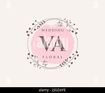 Va iniziali lettera Wedding monogramma modello loghi, disegnati a mano moderno minimalista e modelli floreali per le carte di invito, Salva la data, elegante Illustrazione Vettoriale