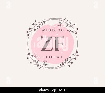 ZF iniziali lettera Wedding monogramma modello logo, a mano disegnata moderno minimalista e modelli floreali per carte di invito, Salva la data, elegante Illustrazione Vettoriale