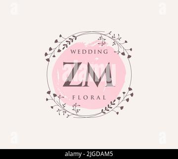 ZM iniziali lettera monogramma modello logo matrimonio, modelli moderni minimalisti e floreali disegnati a mano per carte di invito, Salva la data, elegante Illustrazione Vettoriale