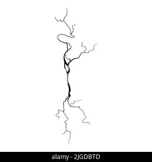 Crepa su calcestruzzo o terreno a causa di invecchiamento o siccità. Fessura isolata su sfondo bianco. Illustrazione vettoriale monocromatica Illustrazione Vettoriale