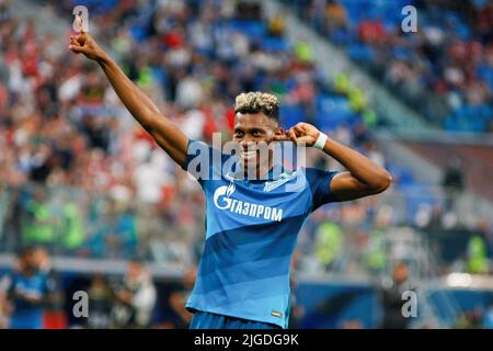 San Pietroburgo, Russia. 09th luglio 2022. Zander Mateo Cassierra Cabezas, comunemente noto come Mateo Cassierra (No.30) di Zenit visto durante la partita di calcio Olimpbet Russian Football Super Cup tra Zenit San Pietroburgo e Spartak Mosca alla Gazprom Arena. Punteggio finale; Zenit 4:0 Spartak. Credit: SOPA Images Limited/Alamy Live News Foto Stock