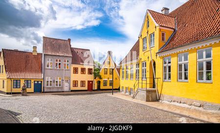 Aabenraa, Danimarca; 6 luglio 2022 - antiche case tradizionali danesi, Aabenraa, Danimarca Foto Stock