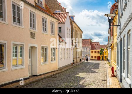 Aabenraa, Danimarca; 6 luglio 2022 - antiche case tradizionali danesi, Aabenraa, Danimarca Foto Stock