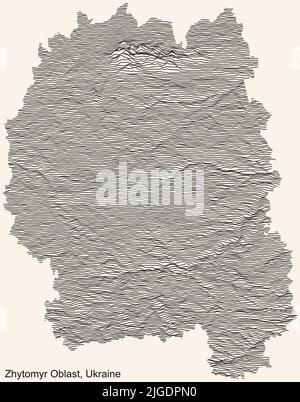 Mappa topografica del rilievo dell'OBLAST DI ZHYTOMYR, UCRAINA Illustrazione Vettoriale