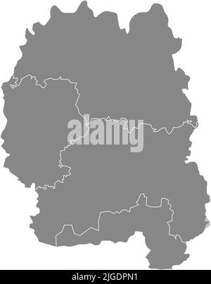 Mappa grigia delle raioni dell'OBLAST DI ZHYTOMYR, UCRAINA Illustrazione Vettoriale