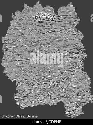 Mappa topografica del rilievo dell'OBLAST DI ZHYTOMYR, UCRAINA Illustrazione Vettoriale