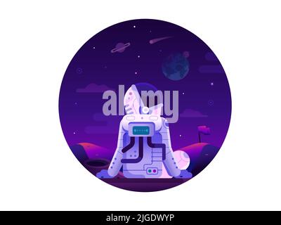 Astronauta su Planet Surface Space Mission icona Illustrazione Vettoriale
