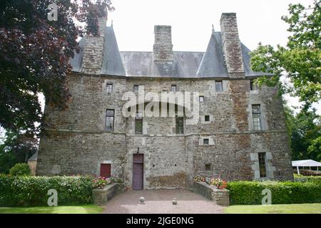 Un castello nella campagna francese, Normandia, Francia, Europa Foto Stock