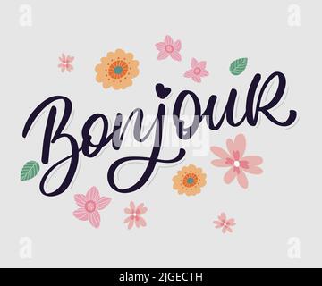 Bonjour Paris phrase Vector Lettering Calligraphy Brush Chalkboard Illustrazione Vettoriale