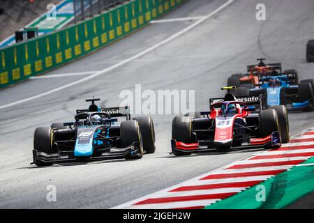 16 NISSANY Roy (isr), DAMS, Dallara F2, 21 WILLIAMS Calan (aus), Trident, Dallara F2, in azione nel corso del round 8th del campionato FIA di Formula 2 2022, sul Red Bull Ring, dal 8 al 10 luglio 2022 a Spielberg, Austria - Foto: Antonin Vincent / DPPI/DPPI/LiveMedia Foto Stock