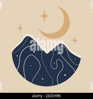 Illustrazione astratta della montagna della notte. Stile bohémien Illustrazione Vettoriale