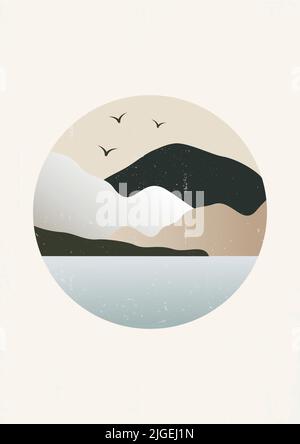 Poster di illustrazione estetica del paesaggio inclinato. Illustrazione Vettoriale